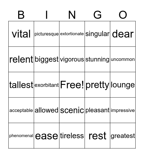 U8:Vocabulary Bingo Card