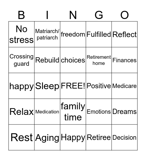 Retirement Bingo Card