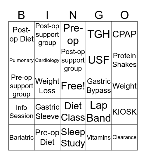 Bariatric Bingo Card