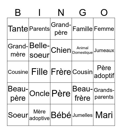 La Famille Bingo Card