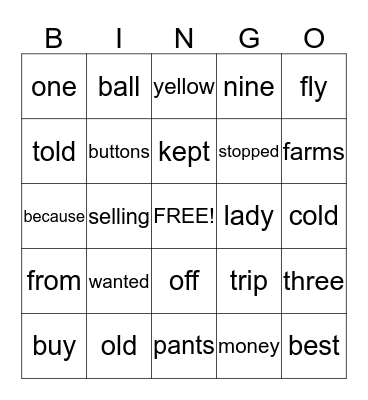 The Farmer Sold His Buttons Bingo Card