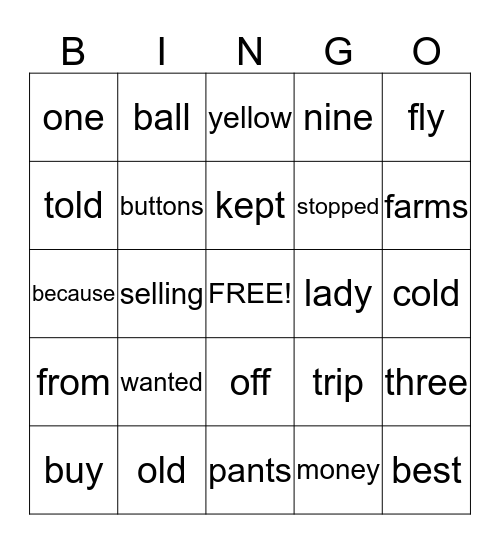 The Farmer Sold His Buttons Bingo Card