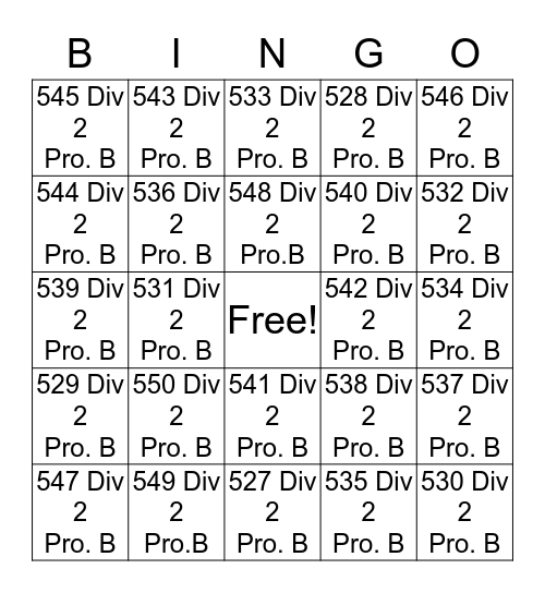 Div 2 Pro.B 550 - 527 Bingo Card