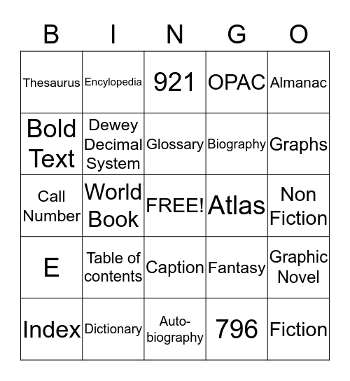 Library Bing Bingo Card