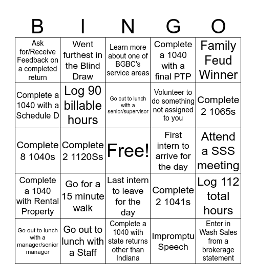 April 1 - April 18 Bingo Card