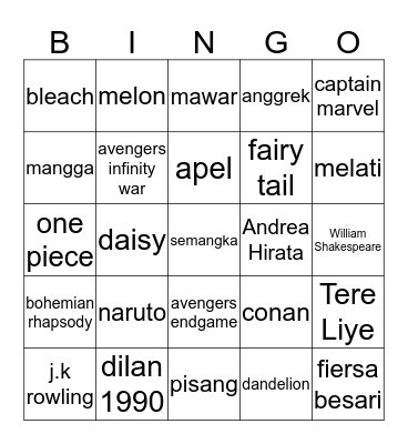 J Bingo Card
