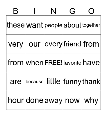 Word Wall Bing Bingo Card