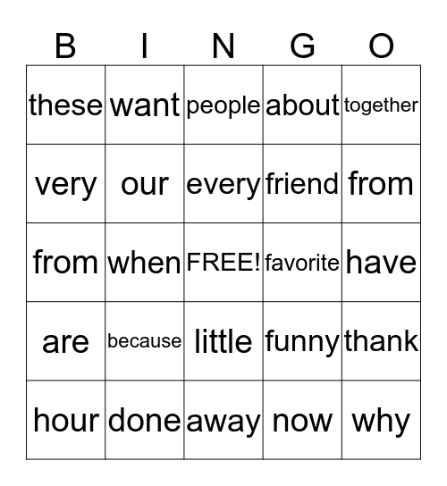 Word Wall Bing Bingo Card