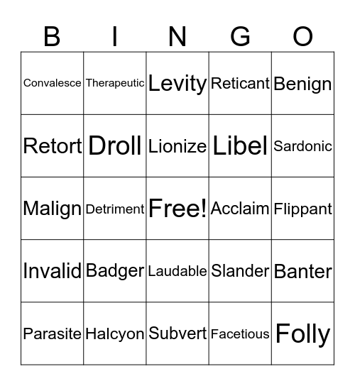 English II Bingo Card