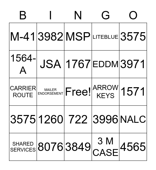 O   J   I Bingo Card