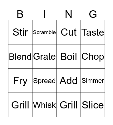 Cooking Verbs Bingo Card
