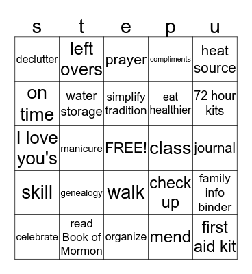 S.T.E.P. U.P. Bingo Card