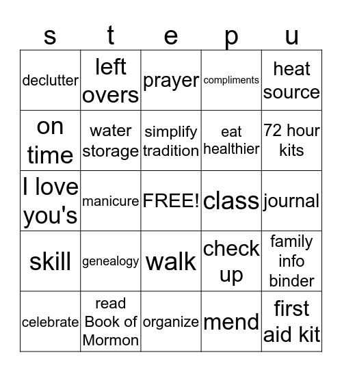 S.T.E.P. U.P. Bingo Card