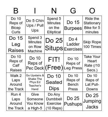FITNESS BINGO!!! Bingo Card