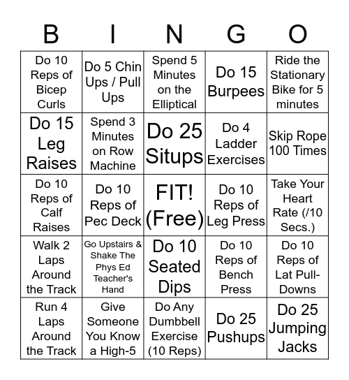 FITNESS BINGO!!! Bingo Card