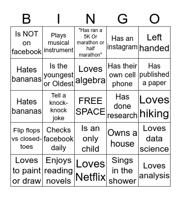 People Bingo! Bingo Card