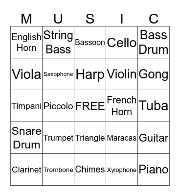 Instrument Bingo Card