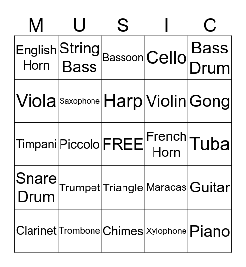 Instrument Bingo Card