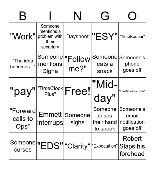 AM Meeting BINGO Card