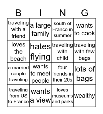 Travel vocab Bingo Card