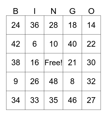 Multiplication Bingo Card