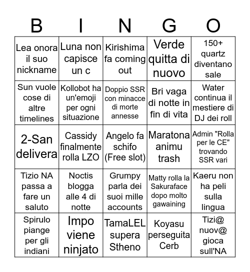 G A W A I N Bingo Card