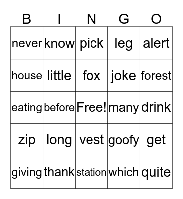 File Box Bingo Card