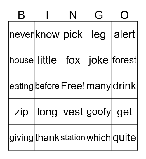 File Box Bingo Card
