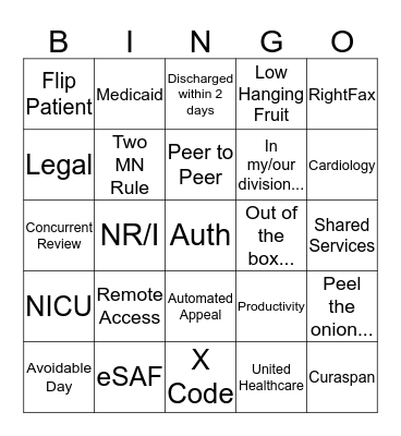 UR CM & Denials Training Bingo Card