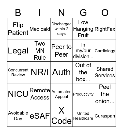 UR CM & Denials Training Bingo Card