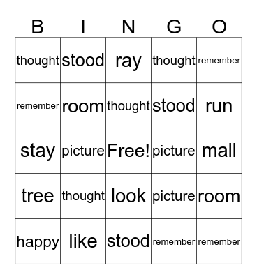 Vocabulary Words  Bingo Card