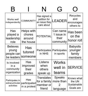 Leadership Bing0 Bingo Card