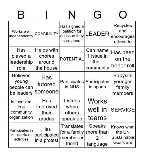 Leadership Bing0 Bingo Card