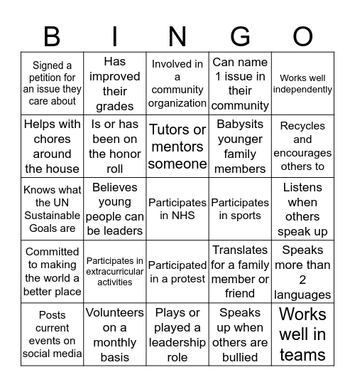 Leadership Bing0 Bingo Card