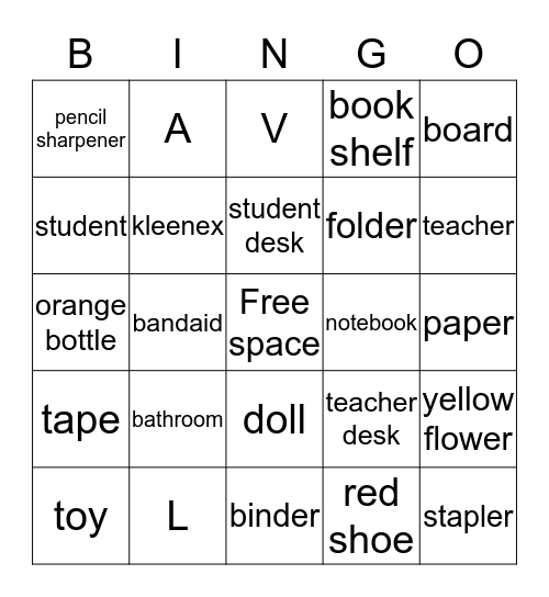 Classroom Bingo Card