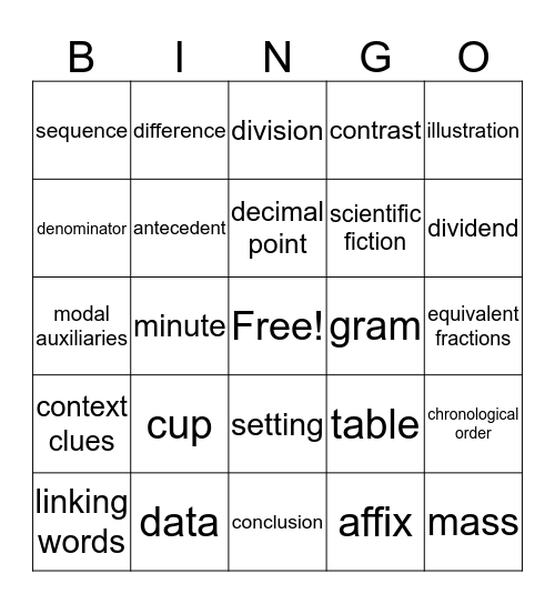 PSSA Bingo #5 Bingo Card