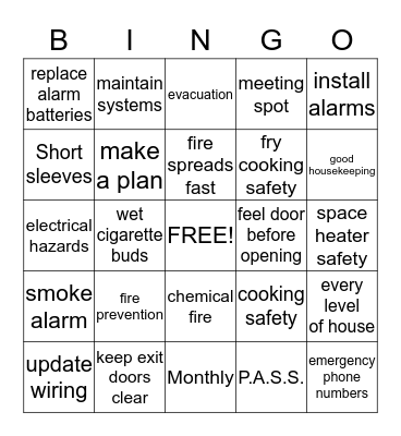 Fire Safety! Bingo Card
