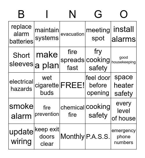 Fire Safety! Bingo Card