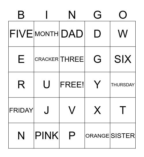 Untitled Bingo Card