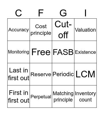 INVENTORY BINGO Card