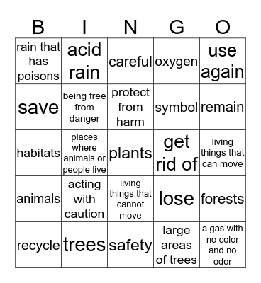 Forest Bingo Card