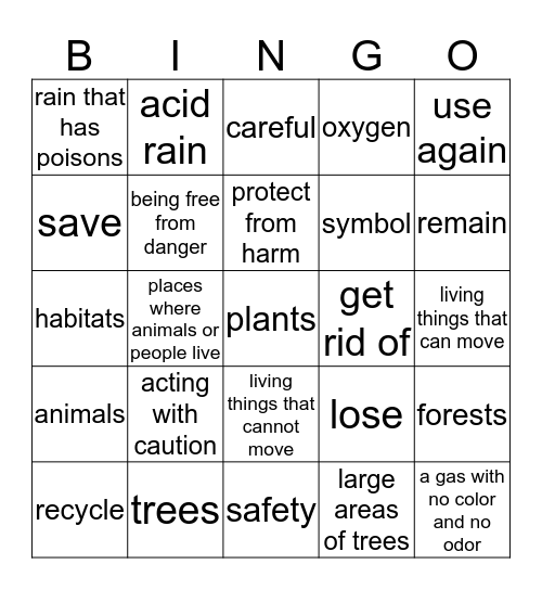 Forest Bingo Card