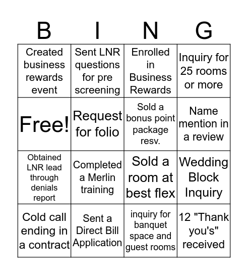 Sales Bingo! Bingo Card