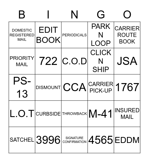 POSTAL  BINGO Card