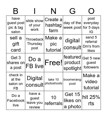 Social Media Bingo Card