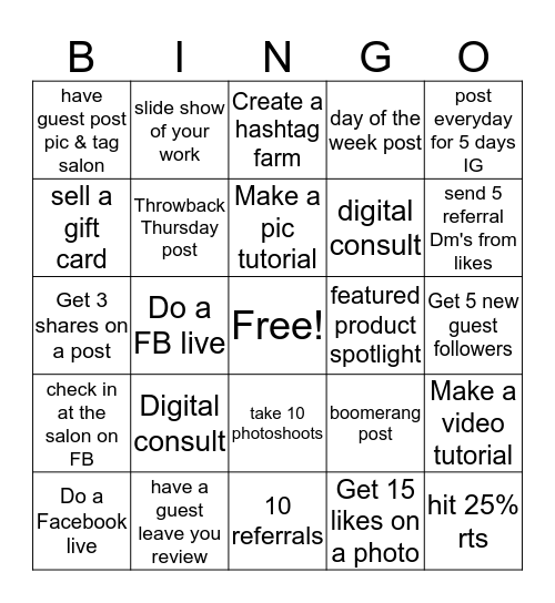 Social Media Bingo Card