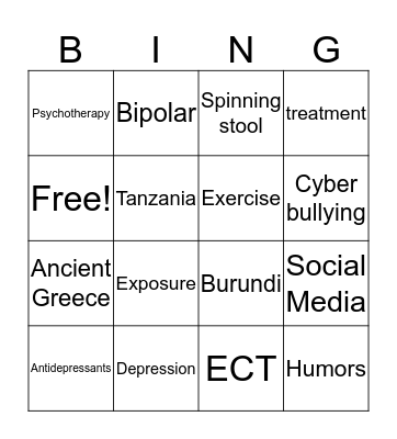 Depression Bingo Card