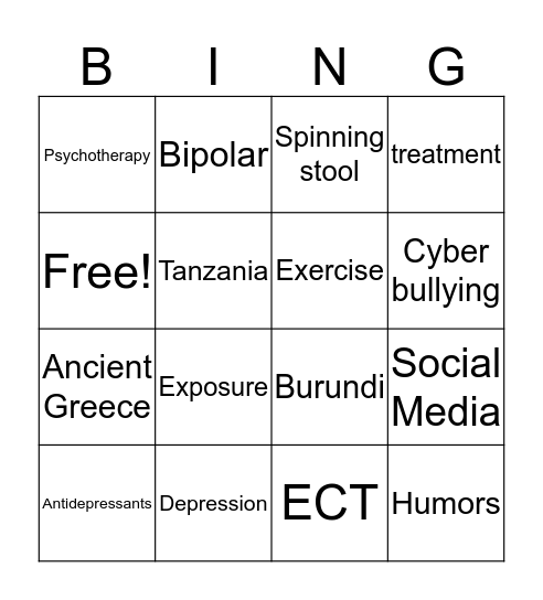 Depression Bingo Card