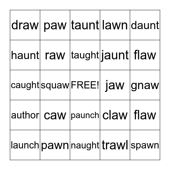 au/aw BINGO Card