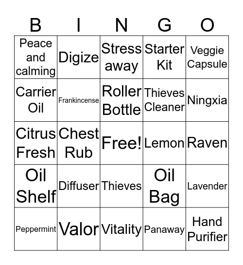 Oils!  Bingo Card